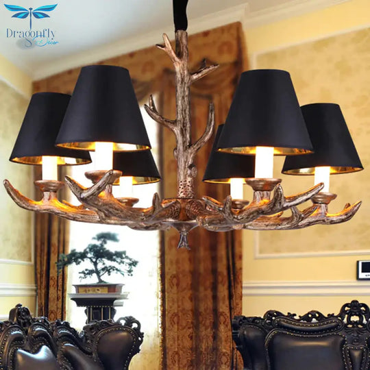 Rustic Starburst Pendant Chandelier 6 Bulbs Resin Suspension Ceiling Light In Black For Living Room