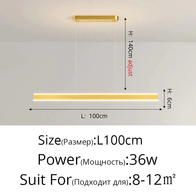 Salix V - Modern Minimalist Led Dimmable Bar Pendant Light Gold A 100Cm / With Remote Pendant