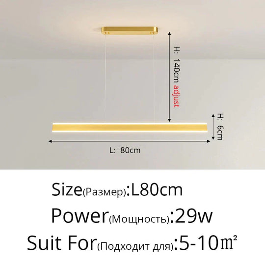Salix V - Modern Minimalist Led Dimmable Bar Pendant Light Gold A 80Cm / With Remote Pendant