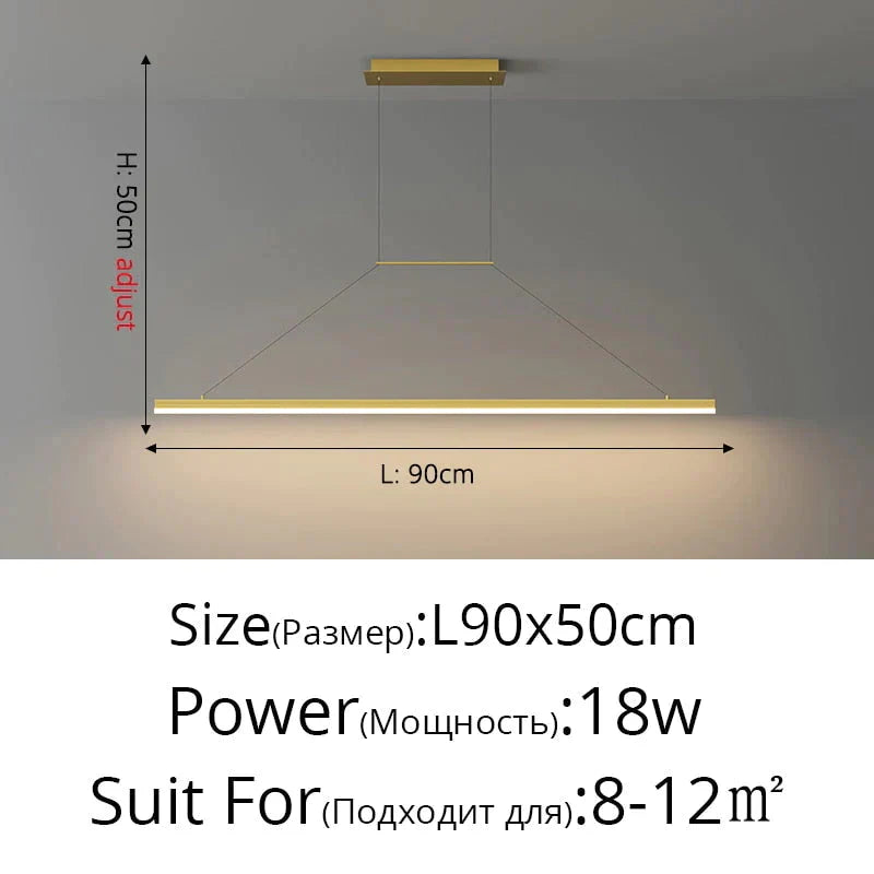 Salix V - Modern Minimalist Led Dimmable Bar Pendant Light Gold B 90Cm / With Remote Pendant