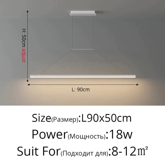 Salix V - Modern Minimalist Led Dimmable Bar Pendant Light White B 90Cm / With Remote Pendant