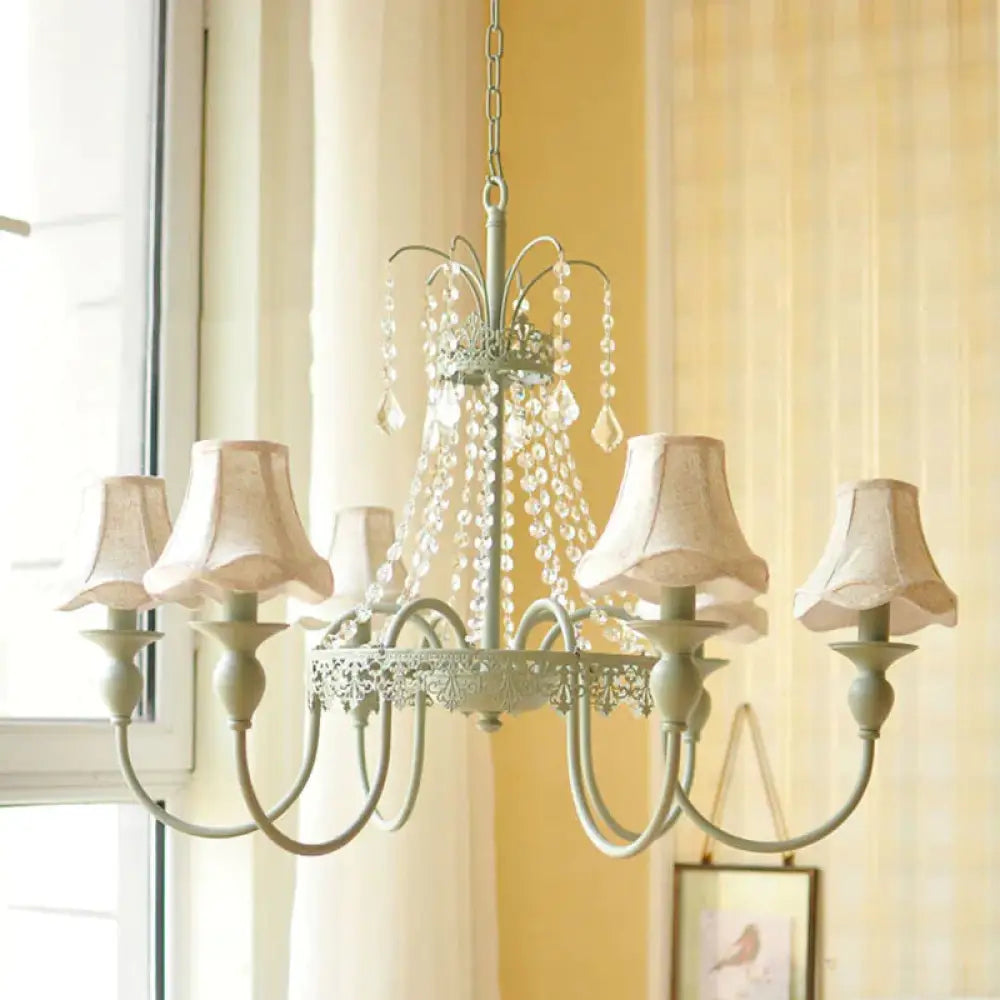 Scalloped Living Room Hanging Light Traditional Fabric 6/8 Lights Green Pendant Fixture 6 /