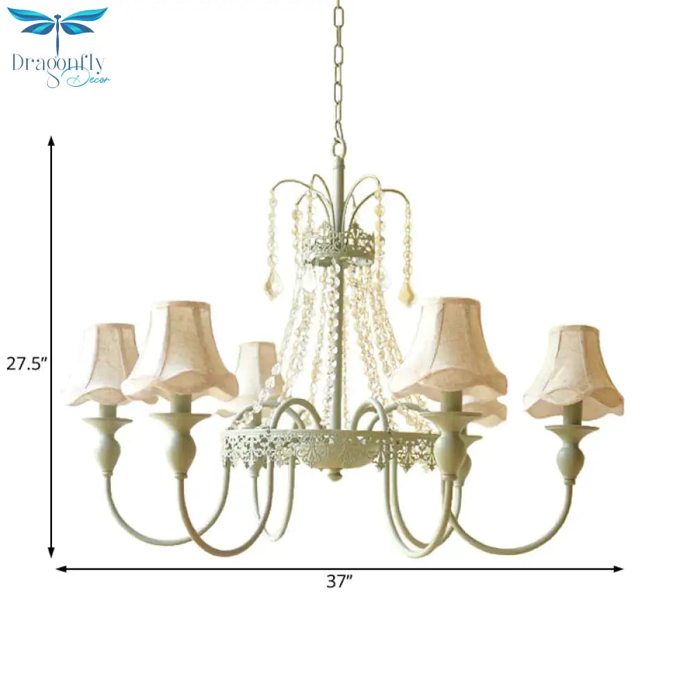 Scalloped Living Room Hanging Light Traditional Fabric 6/8 Lights Green Pendant Fixture
