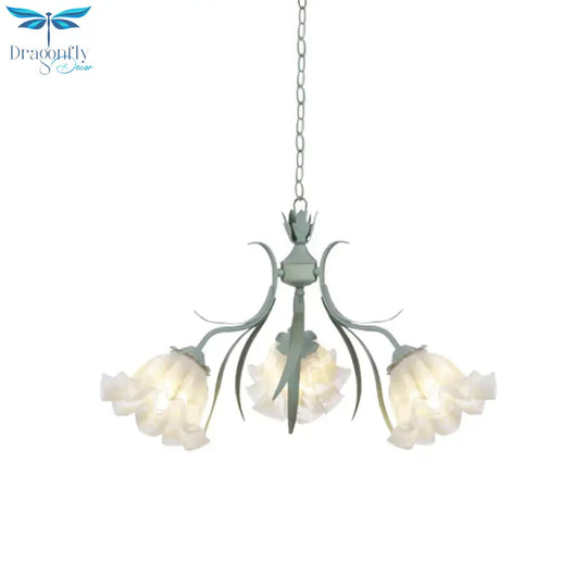 Scalloped Restaurant Hanging Chandelier Korean Garden Milky Glass 3/6/9 - Head Blue Suspension