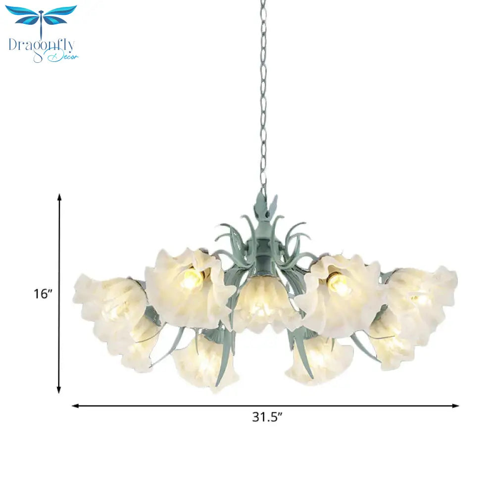 Scalloped Restaurant Hanging Chandelier Korean Garden Milky Glass 3/6/9 - Head Blue Suspension