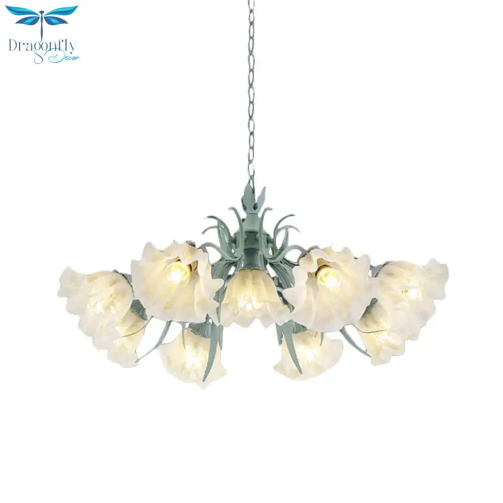 Scalloped Restaurant Hanging Chandelier Korean Garden Milky Glass 3/6/9 - Head Blue Suspension
