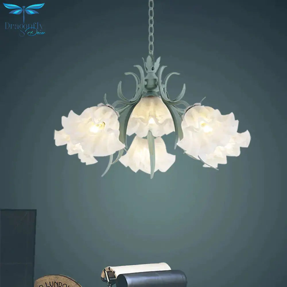 Scalloped Restaurant Hanging Chandelier Korean Garden Milky Glass 3/6/9 - Head Blue Suspension