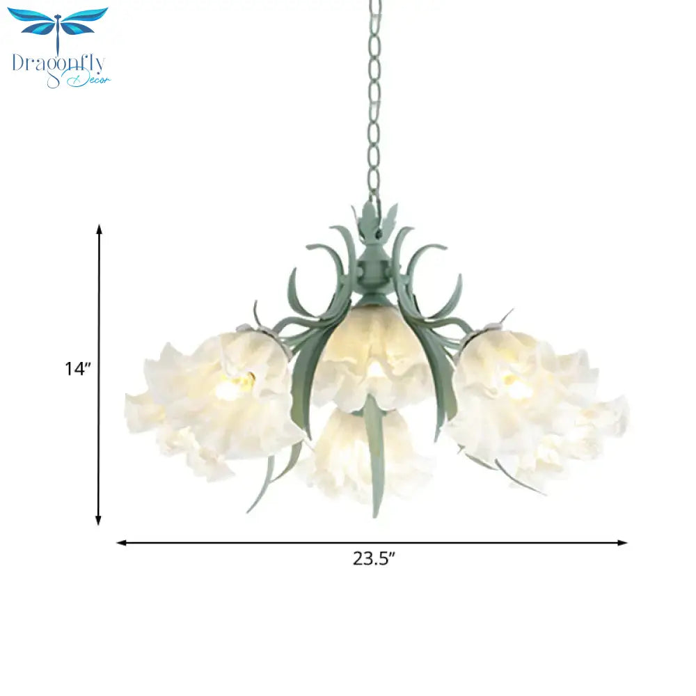 Scalloped Restaurant Hanging Chandelier Korean Garden Milky Glass 3/6/9 - Head Blue Suspension