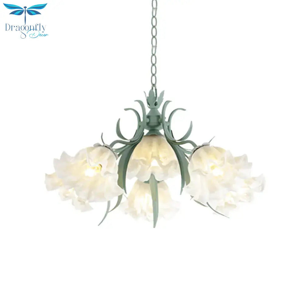 Scalloped Restaurant Hanging Chandelier Korean Garden Milky Glass 3/6/9 - Head Blue Suspension