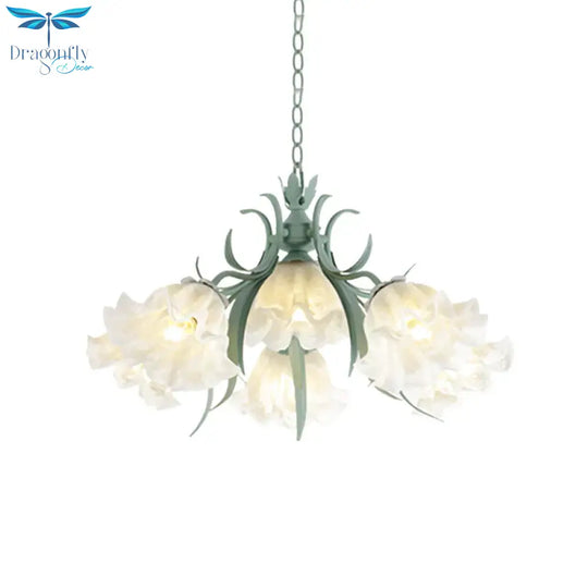 Scalloped Restaurant Hanging Chandelier Korean Garden Milky Glass 3/6/9 - Head Blue Suspension