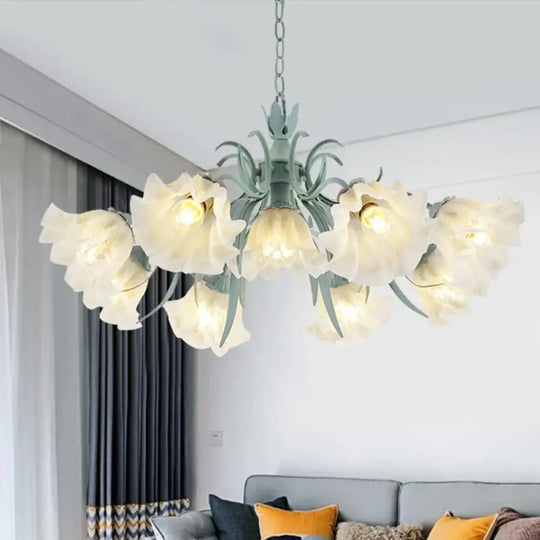 Scalloped Restaurant Hanging Chandelier Korean Garden Milky Glass 3/6/9 - Head Blue Suspension