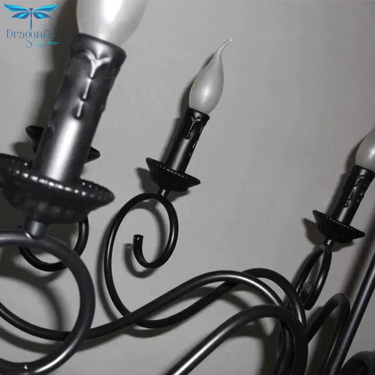 Scrolled Arm Metal Hanging Chandelier Tradition 8 Bulbs Ceiling Pendant Light In Black