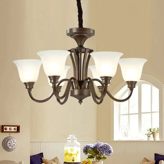 Scrolled Arm Metal Pendant Chandelier Rustic Style 3/5/6 Bulbs Guest Room Ceiling Hang Fixture In