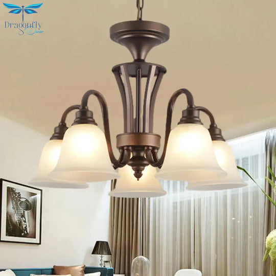 Scrolled Arm Metal Pendant Chandelier Rustic Style 3/5/6 Bulbs Guest Room Ceiling Hang Fixture In
