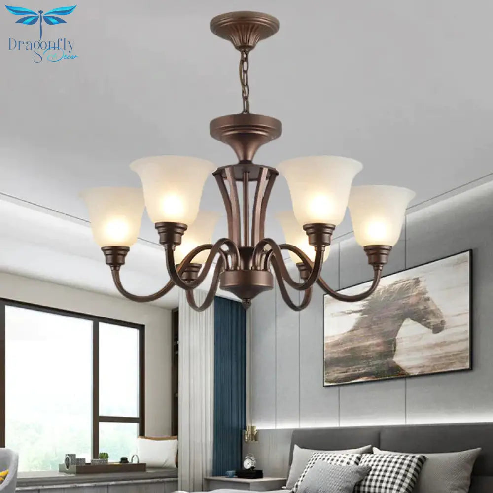 Scrolled Arm Metal Pendant Chandelier Rustic Style 3/5/6 Bulbs Guest Room Ceiling Hang Fixture In