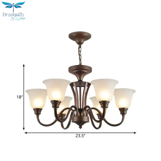 Scrolled Arm Metal Pendant Chandelier Rustic Style 3/5/6 Bulbs Guest Room Ceiling Hang Fixture In