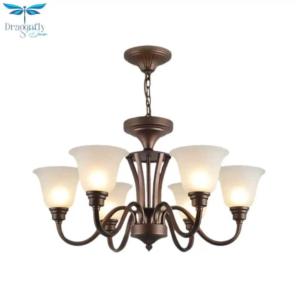 Scrolled Arm Metal Pendant Chandelier Rustic Style 3/5/6 Bulbs Guest Room Ceiling Hang Fixture In