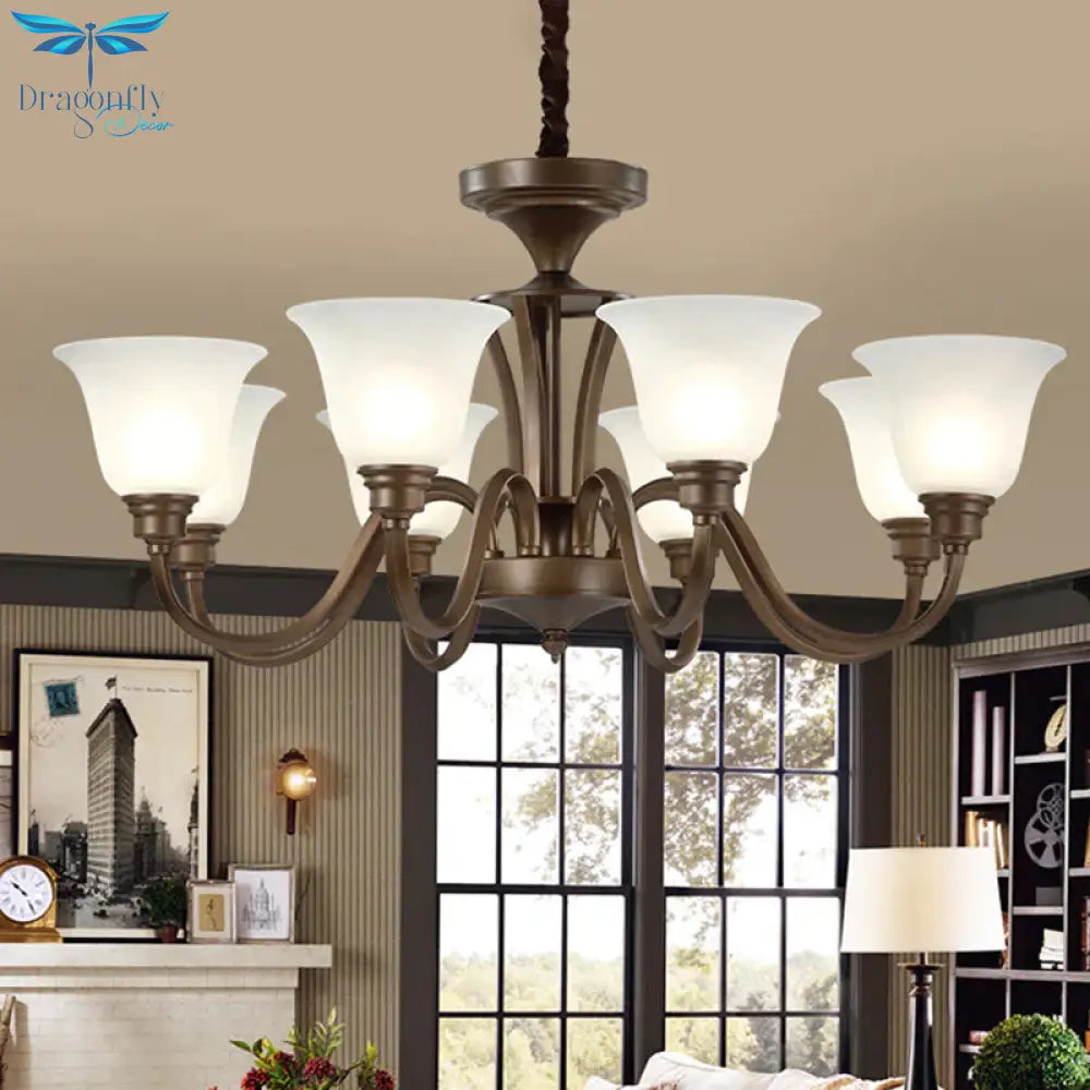 Scrolled Arm Metal Pendant Chandelier Rustic Style 3/5/6 Bulbs Guest Room Ceiling Hang Fixture In