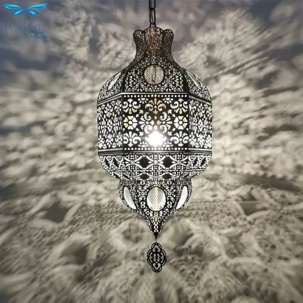 Silver Finish 3 - Bulb Chandelier Lighting Arab Metallic Lantern Suspended Pendant Lamp