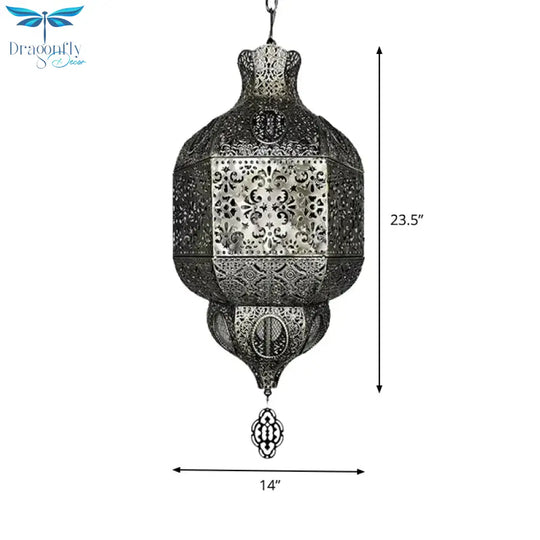 Silver Finish 3 - Bulb Chandelier Lighting Arab Metallic Lantern Suspended Pendant Lamp