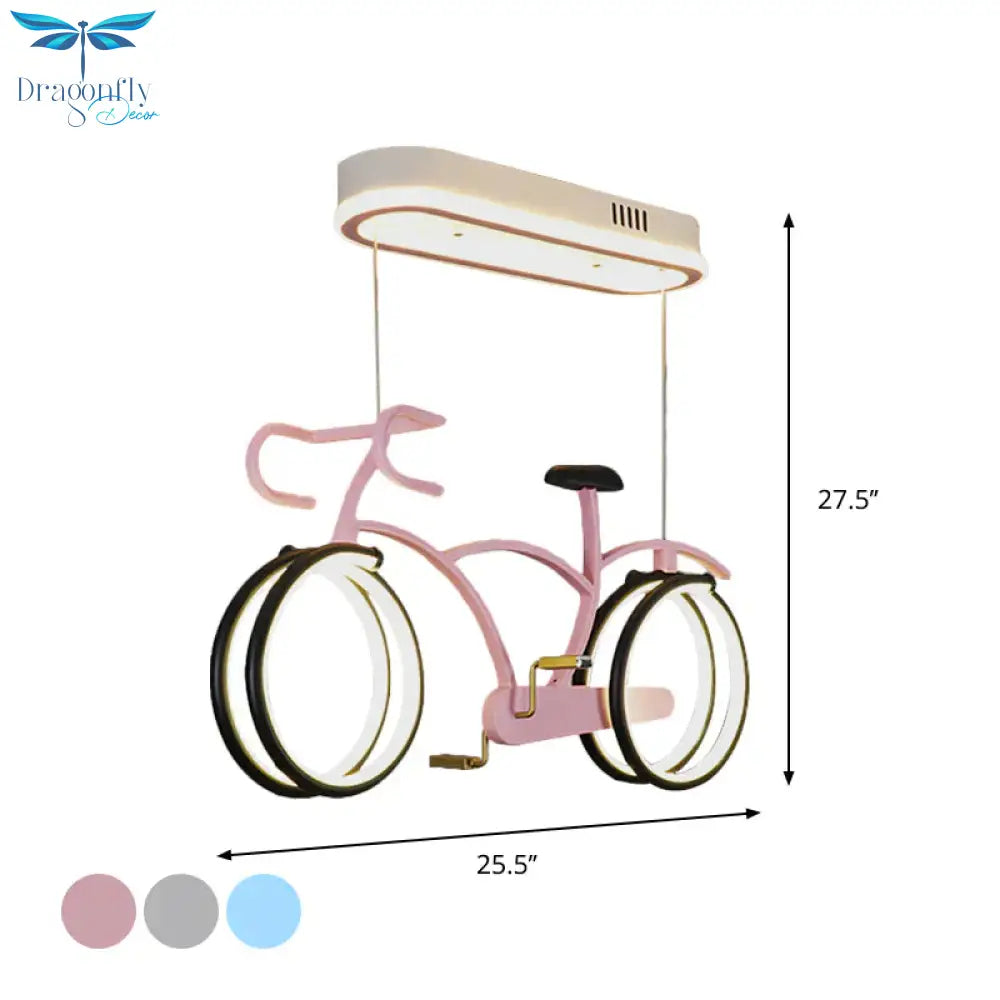 Silver/Pink/Blue Bike Chandelier Light Cartoon Led Metallic Hanging Lighting For Kids Bedroom