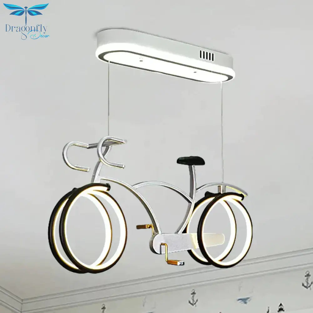 Silver/Pink/Blue Bike Chandelier Light Cartoon Led Metallic Hanging Lighting For Kids Bedroom
