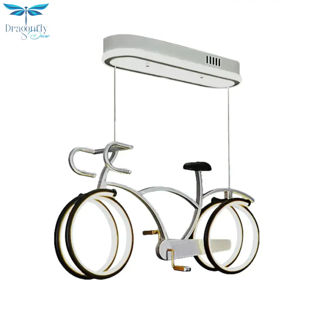 Silver/Pink/Blue Bike Chandelier Light Cartoon Led Metallic Hanging Lighting For Kids Bedroom