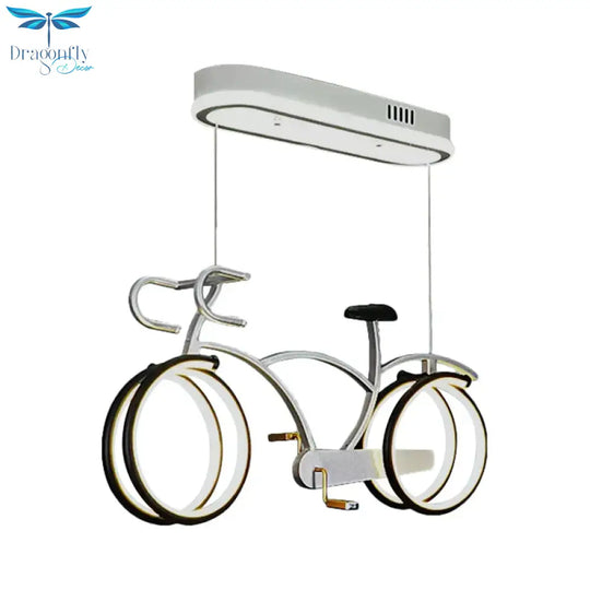 Silver/Pink/Blue Bike Chandelier Light Cartoon Led Metallic Hanging Lighting For Kids Bedroom
