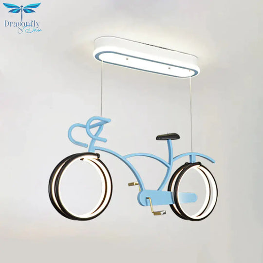 Silver/Pink/Blue Bike Chandelier Light Cartoon Led Metallic Hanging Lighting For Kids Bedroom