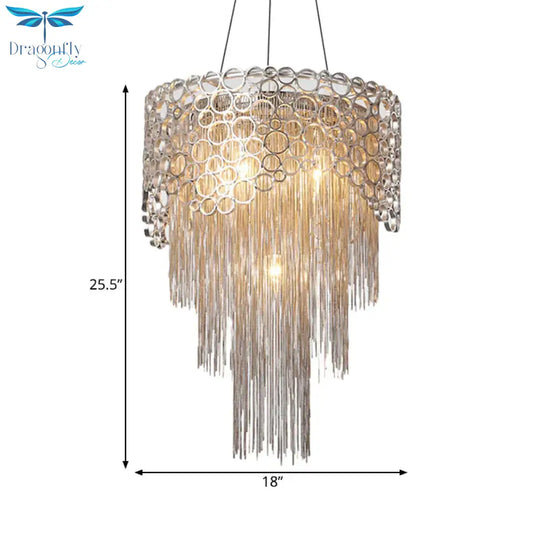 Silver Tiered Chandelier Lighting Fixture Lodge Metal 6 Lights Living Room Pendant Lamp