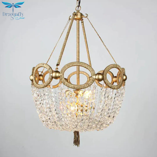 Simple Basket Chandelier Light Fixture 4 Lights Crystal Pendant Lighting In Gold For Living Room