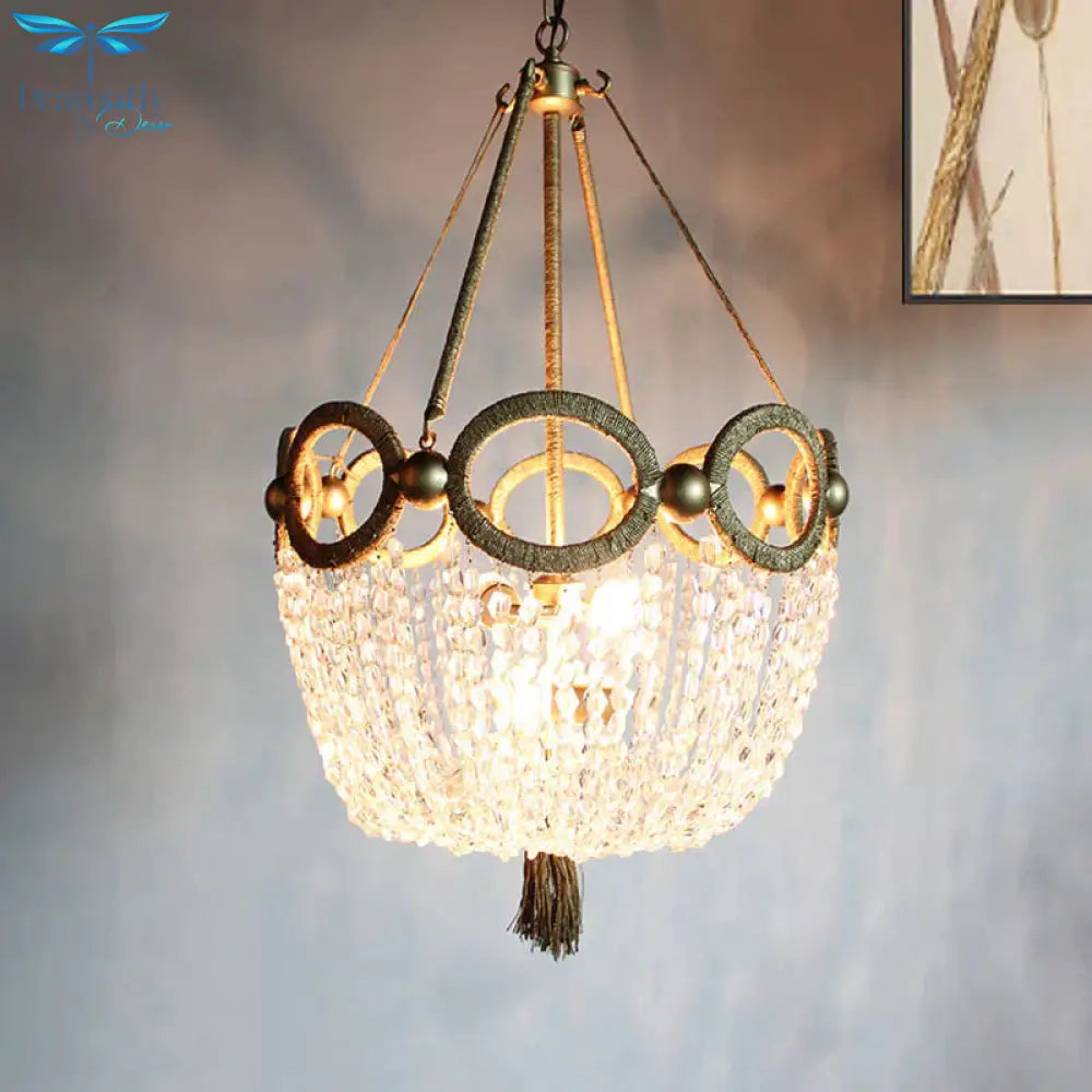 Simple Basket Chandelier Light Fixture 4 Lights Crystal Pendant Lighting In Gold For Living Room