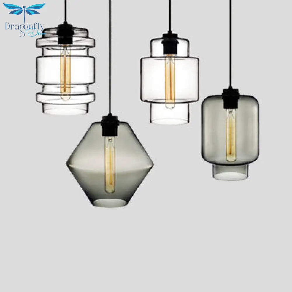 Simplicity Glass Cylindrical Hanging Lamp - 1-Light Pink/Yellow/Blue Ceiling Light