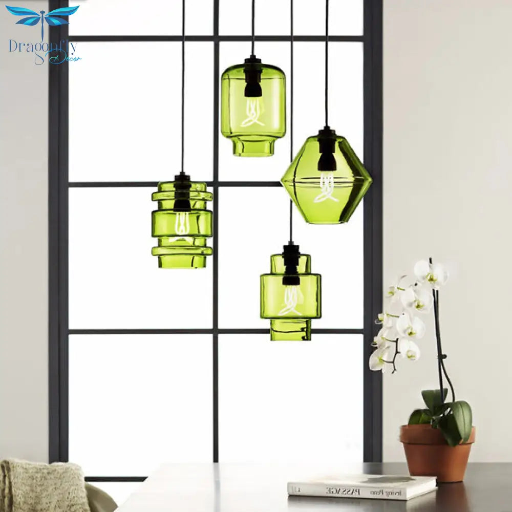 Simplicity Glass Cylindrical Hanging Lamp - 1-Light Pink/Yellow/Blue Ceiling Light