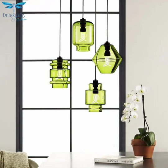 Simplicity Glass Cylindrical Hanging Lamp - 1-Light Pink/Yellow/Blue Ceiling Light