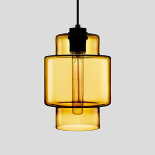 Simplicity Glass Cylindrical Hanging Lamp - 1-Light Pink/Yellow/Blue Ceiling Light Yellow / A