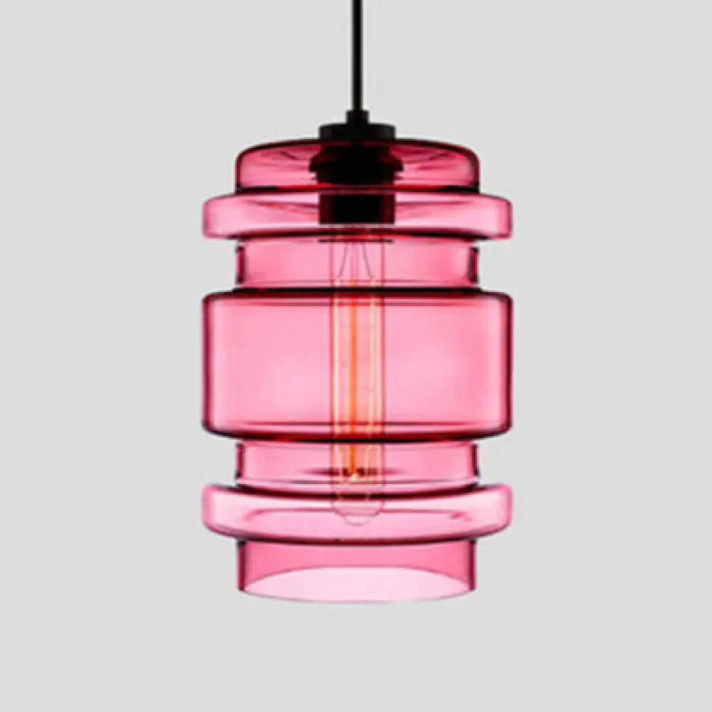 Simplicity Glass Cylindrical Hanging Lamp - 1-Light Pink/Yellow/Blue Ceiling Light Pink / B