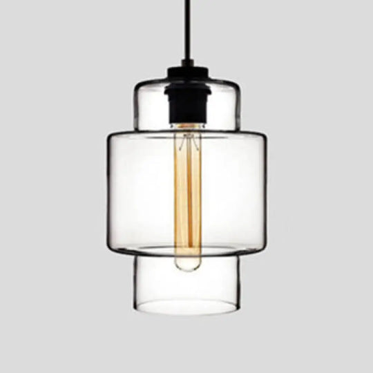 Simplicity Glass Cylindrical Hanging Lamp - 1-Light Pink/Yellow/Blue Ceiling Light Clear / A