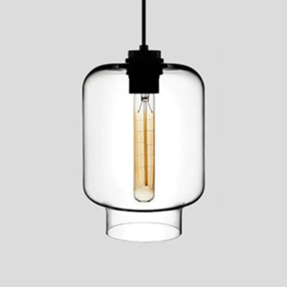 Simplicity Glass Cylindrical Hanging Lamp - 1-Light Pink/Yellow/Blue Ceiling Light Clear / D