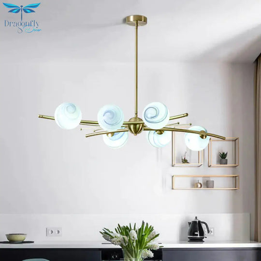 Spherical Frosted Glass Ceiling Light Modern 6 - Head Gold Chandelier Lamp For Dining Room