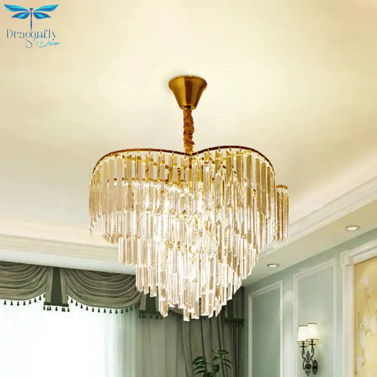 Spiral Hanging Light Postmodern Tri - Sided Clear Crystal Rod 5 Heads Gold Pendant Chandelier