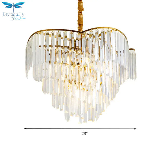 Spiral Hanging Light Postmodern Tri - Sided Clear Crystal Rod 5 Heads Gold Pendant Chandelier