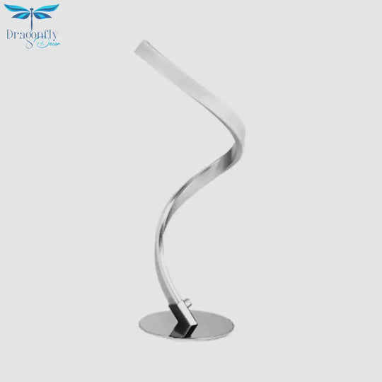 Spiral Shaped Metal Table Lighting Minimalist Single Bulb Silver Led Nightstand Lamp