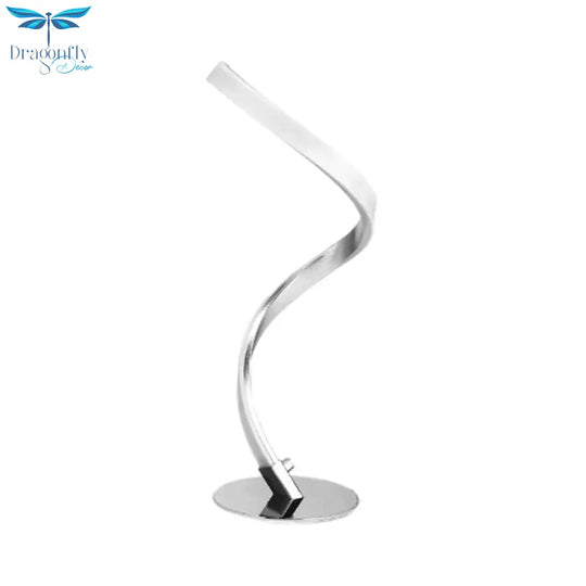 Spiral Shaped Metal Table Lighting Minimalist Single Bulb Silver Led Nightstand Lamp