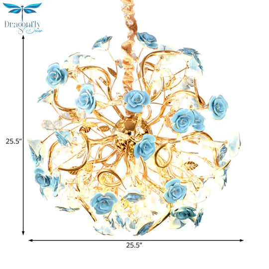 Sputnik Glass Chandelier Light Rustic 18 Lights Dining Room Hanging Lamp Kit In Gold With Flower