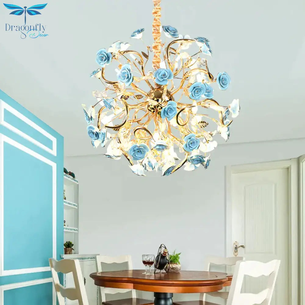 Sputnik Glass Chandelier Light Rustic 18 Lights Dining Room Hanging Lamp Kit In Gold With Flower
