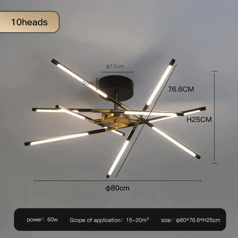 Starbeam - Modern Chandelier C - Black - 10 Heads / Warm Light