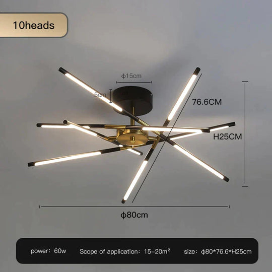Starbeam - Modern Chandelier C - Black - 10 Heads / Warm Light