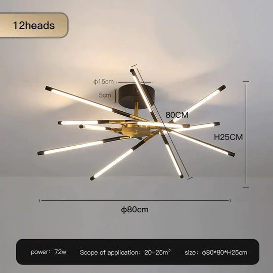 Starbeam - Modern Chandelier C - Black - 12 Heads / Warm Light