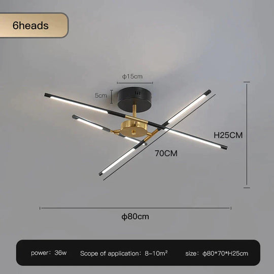 Starbeam - Modern Chandelier C - Black - 6 Heads / Warm Light